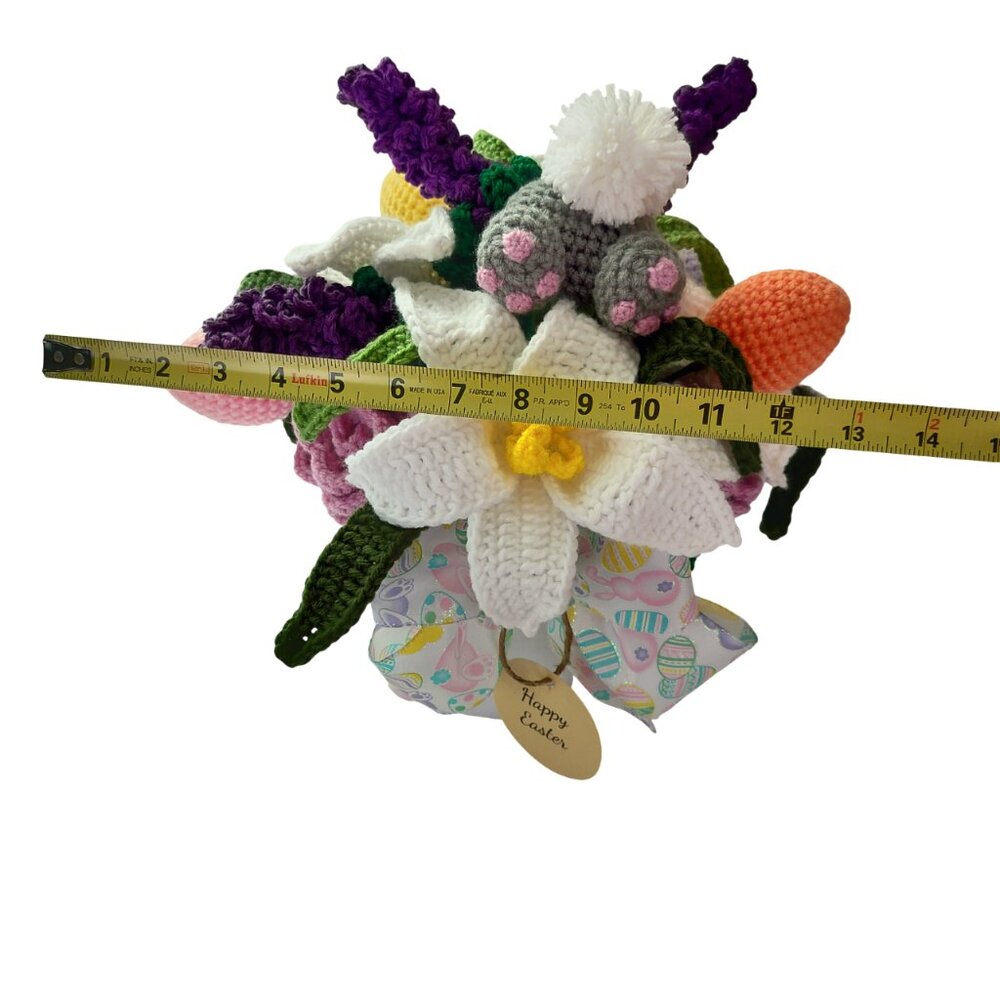 Easter Centerpiece Bouquet In Plastic Vase with handmade Crochet Flowers with Bu - Picture 5 of 9